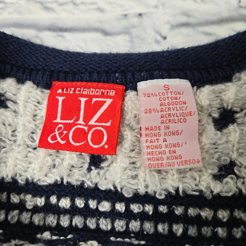 Vintage Liz Claiborne Liz & Co Sweater Navy Preppy Textured Geometric size small - Picture 3 of 12